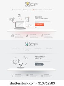 Web site design template navigation elements: Set of two front pages of website with personal company concept logo and icons