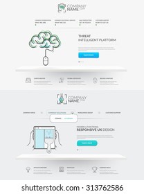 Web site design template navigation elements: Set of two front pages of website with personal company concept logo and icons