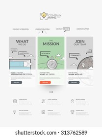 Web site design template navigation elements: Home page of website with personal company concept logo and icons