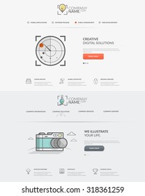 Web site design template navigation elements: Set of two front pages of website with personal company concept logo and icons