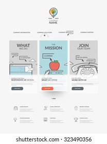 Web site design template navigation elements: Home page of website with personal company concept logo and icons