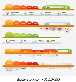 web site design template navigation elements with icons set