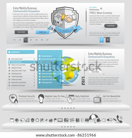 Web site design template navigation elements with icons set