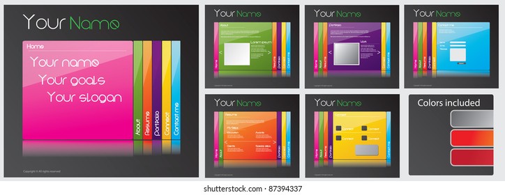 Web site design template with six pages, vector