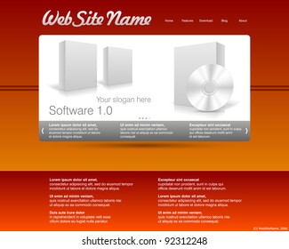 Web site design template. Software box and CD. Basic objects are aligned to the pixel grid.