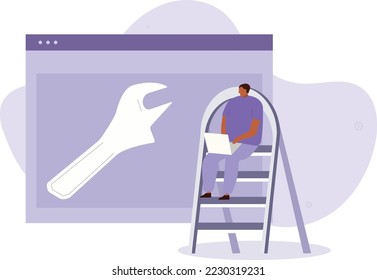 Web site development concept.Developer solving errors and bugs.vector illustration.