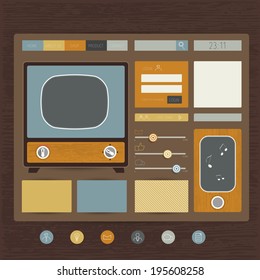 Web site flat design template. Retro concept. Vector background. 