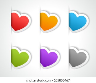 Web site hearts labels vector design elements set