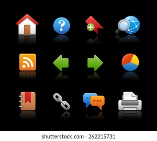 Web Site Icons  // Black Background -- EPS 10 -Background color and shadows are editable and can be easily changed.