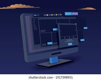 Web site interface on the office computer screen. Vector banner