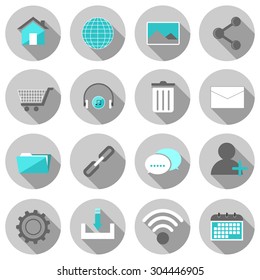 web site and internet flat icon set vector illustration design with long shadow isolated on white background. for web and mobile application