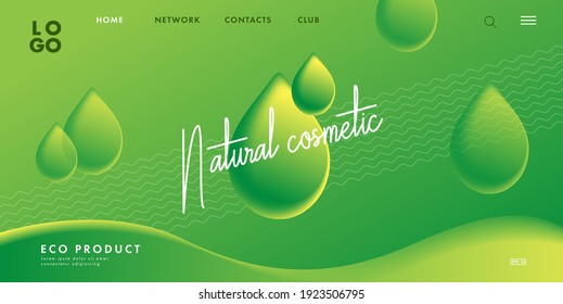 Plantilla de página de aterrizaje de sitio web con 3d ilustración de caída para la empresa de cosméticos de salud ecológica, fondo de banner de promoción