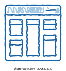 vector de icono de esbozo de diseño de sitio web. Señal de diseño del sitio web de la línea de dibujo manual de dibujos en azul. ilustración de símbolo aislado