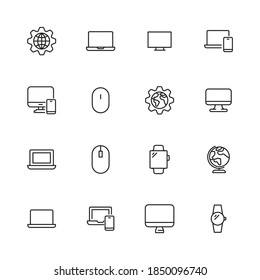 Conjunto de iconos de línea de sitio Web. Elementos vectores de trazo para el diseño de moda. Pictogramas simples para concepto móvil y aplicaciones web. Iconos de línea de vectores aislados en un fondo blanco.