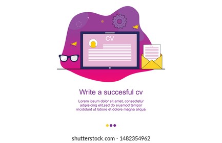 Web site linear art onboarding screen template. Resume, cv. Menu banners for website and mobile app development. Modern design flat illustration.