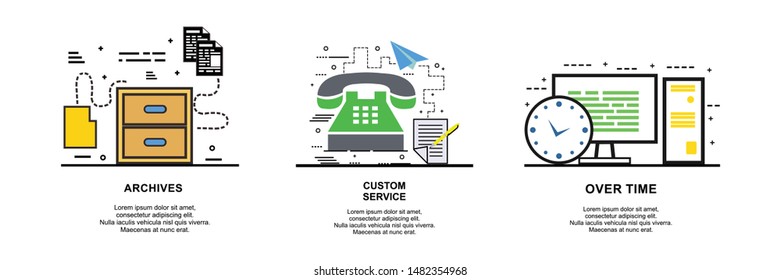 Web site linear art onboarding screen template. Office, cs, document. Menu banners for website and mobile app development. Modern design flat illustration.