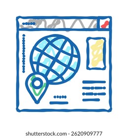 vetor de esboço do ícone de doodle da localização do mapa do site. símbolo isolado da ilustração do mapa do site