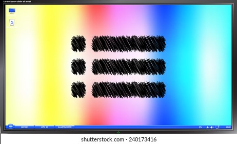 Web site menu icon on the screen monitor. Scribble and hatching style. Made vector illustration