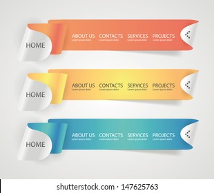 Web site navigation menu bars ribbon design elements.