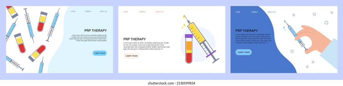 Web Site For Online Consultation About PRP Therapy. Platelet Rich Plasma Treatment Information. Human Blood Structure And Prp Injections Concept. Microbiology Test Flat Vector Illustration For Clinic.