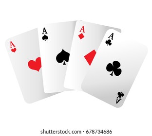 Web site page and mobile app design vector element. A winning poker hand of four aces playing cards suits on white