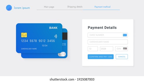 Web site page with payment details information form ui design. Browser window with online store internet purchase. Add credit card to web.