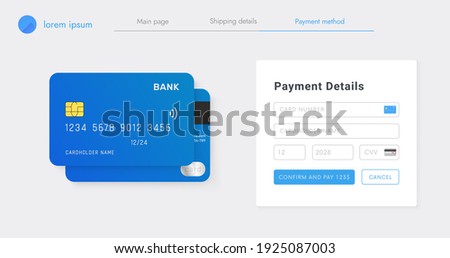 Web site page with payment details information form ui design. Browser window with online store internet purchase. Add credit card to web.