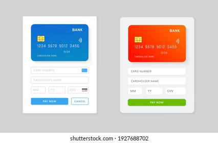 Web Site or Phone app page with payment details ui design. UI, UX template for mobile application vector design. Online purchuse with credit card.