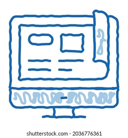 Website Projekt-Skizze Symbol Vektorgrafik. Handgezeichnetes, blaues doodle Line Art Web site Projektnamen. einzelne Symbolillustration