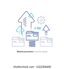 Web site promotion concept, website development, search result optimization, vector line design