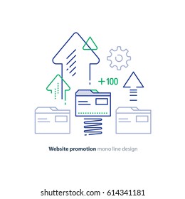 Web site promotion concept, website development, search result optimization, vector line design