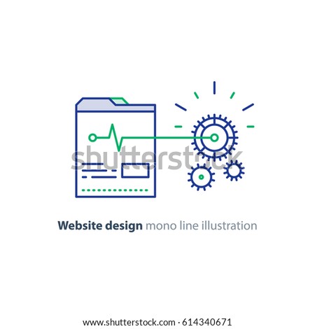 Web site promotion concept, website design and development, search optimization, internet traffic, cogwheel mechanism, vector line design