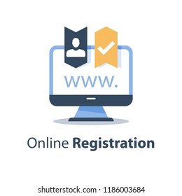 Web Site Registration, Enrollment Concept, Online Resources, Computer Monitor, Account Register, Internet Access, Vector Icon