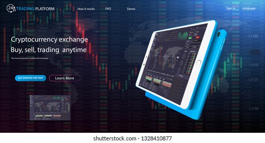 Web Site Screen template. Forex market, news and analysis. Binary option. Application screen for trading.