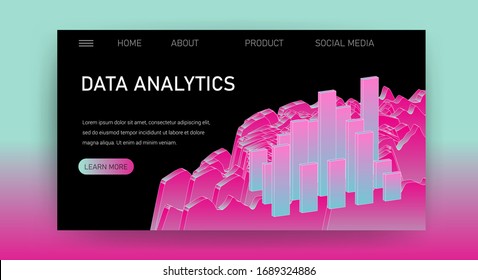 Web site template for Big Data  analysis, Artificial intelligence and  Information science. 3D graphs and plots.