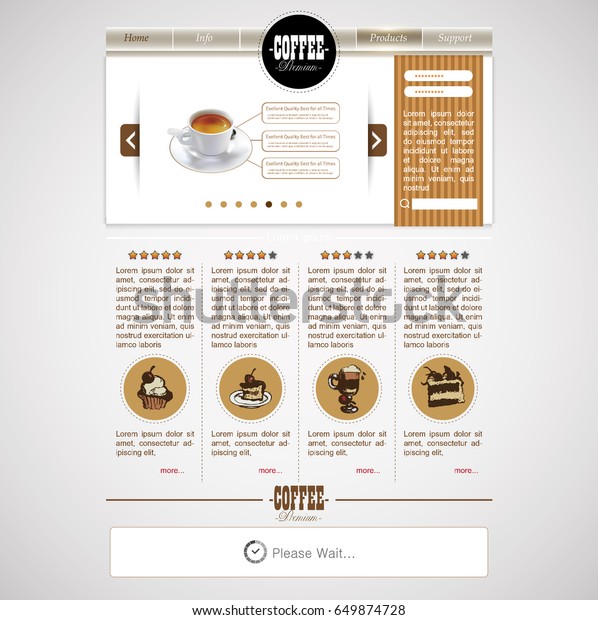 Web Site Template Cup Coffee Desserts Stock Vector Royalty Free