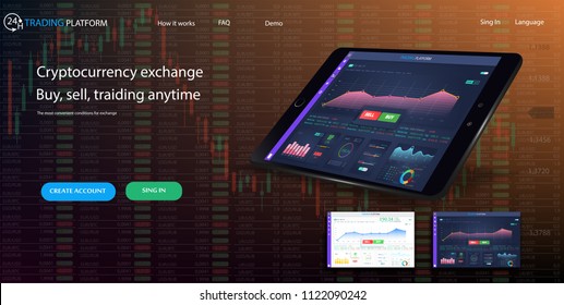 Web site template. Forex market, news and analysis. Binary option. Application screen for trading. Candles and indicators.  UI for business app. 