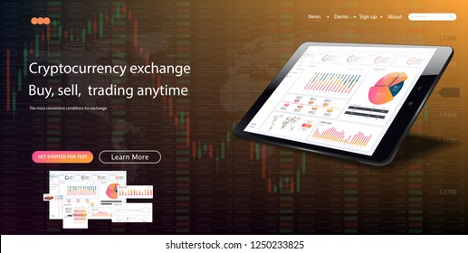 Web site template. Forex market, news and analysis. Binary option. Application screen for trading. Candles and indicators. HUD UI for business app. Futuristic virtual user interface. Infographics.