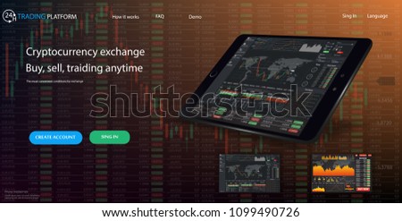 Web site template. Forex market, news and analysis. Binary option. Application screen for trading. Candles and indicators. HUD UI for business app. Futuristic virtual user interface. Infographics.