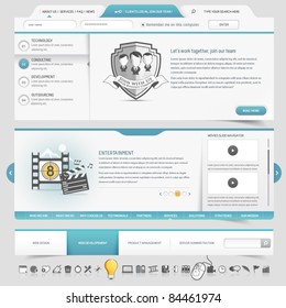 Web site template navigation elements with icons set