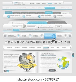 Web site template navigation elements with icons set