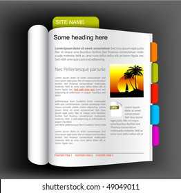 Web site template - Open book with colorful bookmarks