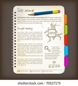 Web site template - Open notepad with colorful bookmarks