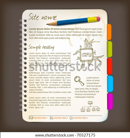 Web site template - Open notepad with colorful bookmarks