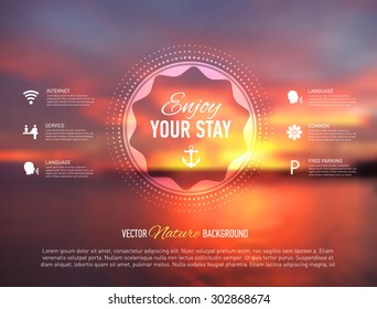 Web site template. Seaside blurred background. Vector illustration.