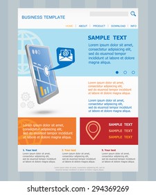 Web site template with touch pad tablet. Template for application and creative process.