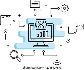 Web Site Traffic Statistics And Analytics Graph Concept Vector Icon Design, Cloud Computing And Internet Hosting Services Symbol, Resource Usage Stats Stock Illustration