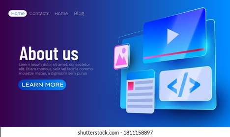 Banner del elemento ui del sitio Web. Concepto de desarrollo web. Ilustración del vector