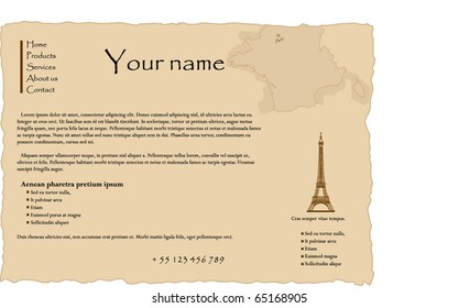 Web site vector design template : old style France map