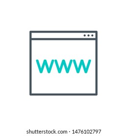 Web site window internet outline flat icon. Single high quality outline logo symbol for web design or mobile app. Thin line sign design logo. Black and blue icon pictogram isolated on white background